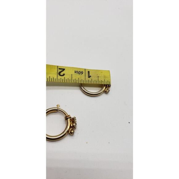 Vintage Antique Gold Hoop Earrings Rhinestones Non Pierced Push Back Clip - Picture 8 of 16